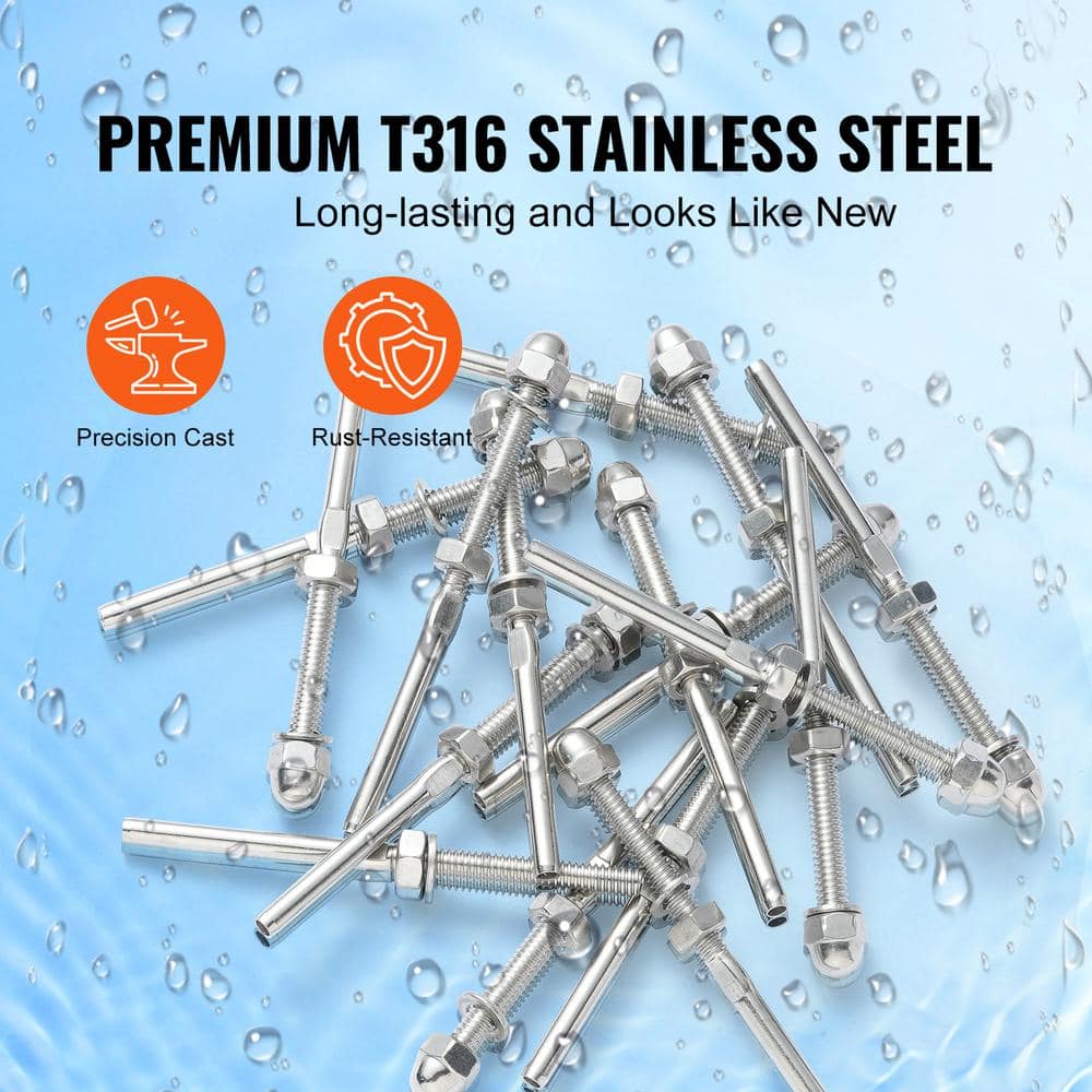VEVOR 51 Pack Cable Railing Swage Threaded Stud Tension End Fitting Terminal for 1/8 in. Deck Cable Railing Stainless Steel