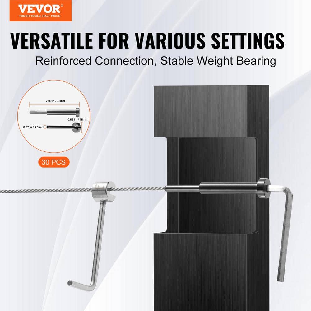 VEVOR 30 Pack Invisible Cable Railing kit T316 Stainless Steel 1/8 in. Invisible Receiver and Swage Stud End for Cable Railing