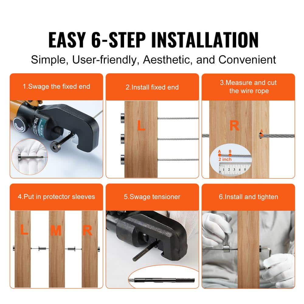 VEVOR 30 Pack Invisible Cable Railing kit T316 Stainless Steel 1/8 in. Invisible Receiver and Swage Stud End for Cable Railing