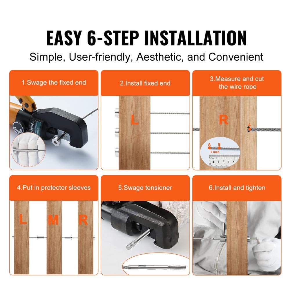 VEVOR 20 Pack Invisible Cable Railing kit T316 Stainless Steel 1/8 in. Invisible Receiver and Swage Stud End for Cable Railing