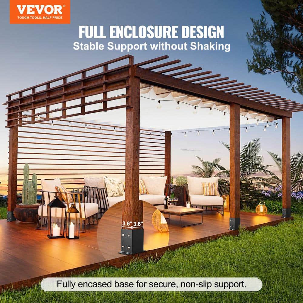 VEVOR 4 in. x 4 in. Internal Post Base Heavy-Duty Powder-Coated Anchor Black Wood Post Fence Bracket Decking Board (4-pack)