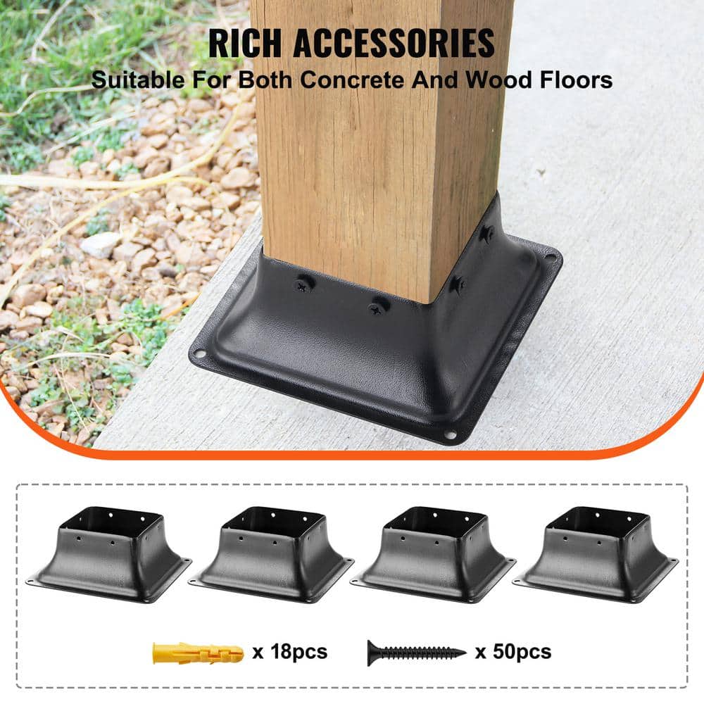 VEVOR Post Base 4 in. x 4 in. Internal 3.6 in. x 3.6 in. Heavy-Duty Powder-Coated Steel Post Bracket (4-Pieces)