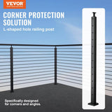 VEVOR Cable Railing Post, 42 x 1 x 2 in. Steel L-Shaped Hole Corner Railing Post, 12 Holes, Stair Railing Kit, SUS304, Black