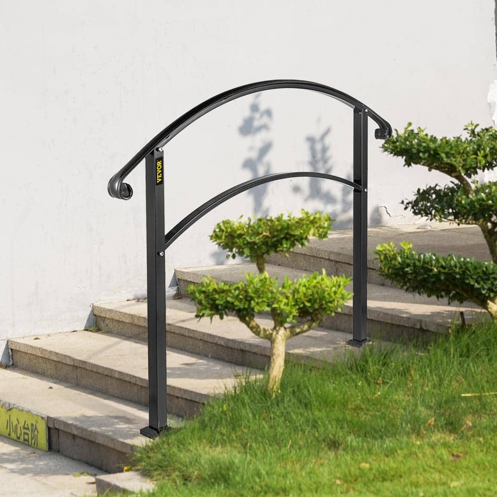VEVOR Handrails Fit 1 to 3 Steps Stair Railing Wrought Iron Handrail Front Porch Hand Rail for Outdoor Steps, Black