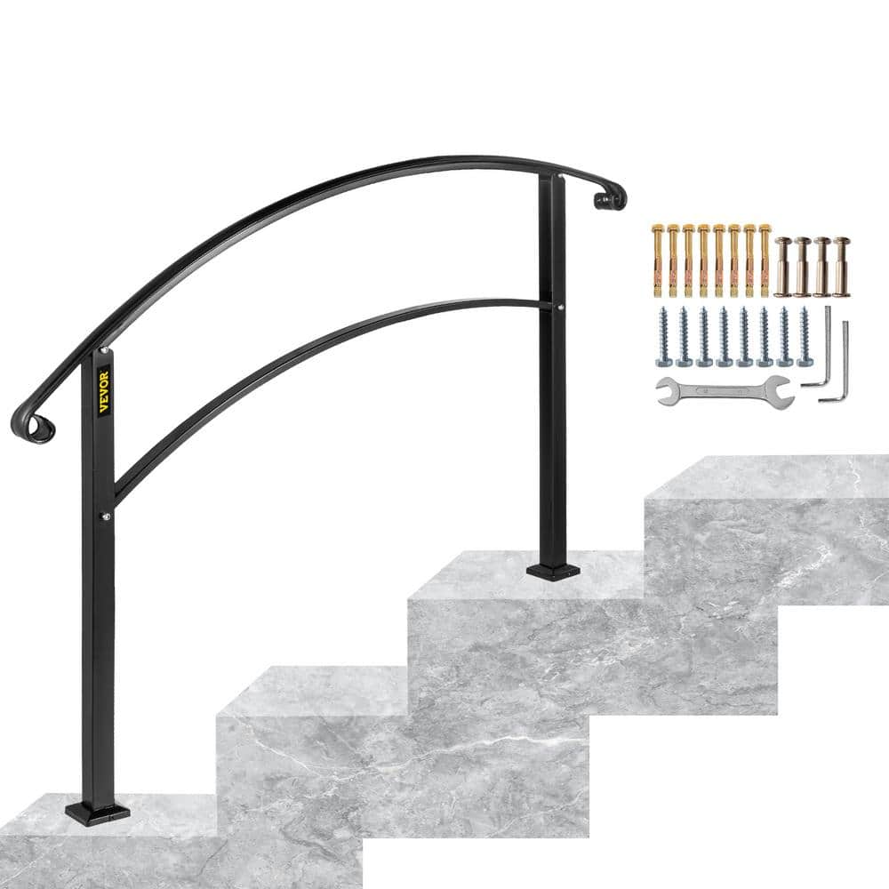 VEVOR Handrails Fit 1 to 3 Steps Stair Railing Wrought Iron Handrail Front Porch Hand Rail for Outdoor Steps, Black