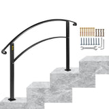 VEVOR Handrails Fit 1 to 3 Steps Stair Railing Wrought Iron Handrail Front Porch Hand Rail for Outdoor Steps, Black