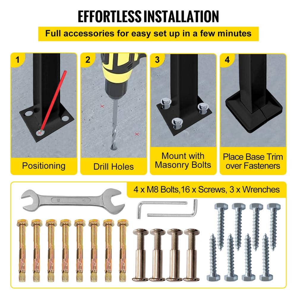 VEVOR Handrails Fit 1 to 3 Steps Stair Railing Wrought Iron Handrail Front Porch Hand Rail for Outdoor Steps, Black