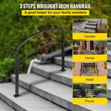 VEVOR Handrails Fit 1 to 3 Steps Stair Railing Wrought Iron Handrail Front Porch Hand Rail for Outdoor Steps, Black