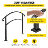 VEVOR Outdoor Handrails Fit 4 to 5 Steps Stair Railing Black Front Porch Hand Rail Wrought Iron Handrail for Concrete Steps