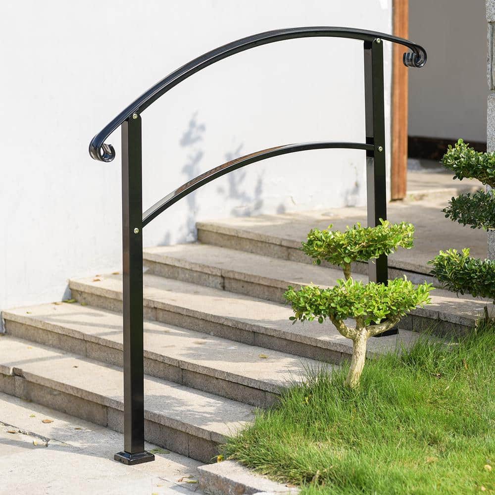 VEVOR Outdoor Handrails Fit 4 to 5 Steps Stair Railing Black Front Porch Hand Rail Wrought Iron Handrail for Concrete Steps