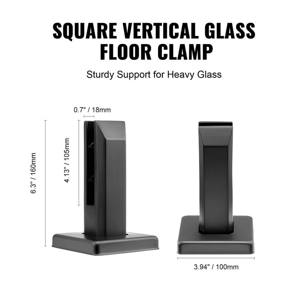 VEVOR Glass Clamp 4-Piece Railing Bracket 6.3 in. H x 4 in. W Black 304 Stainless Steel for 0.31 to 0.47 in. Stair Railing Kit