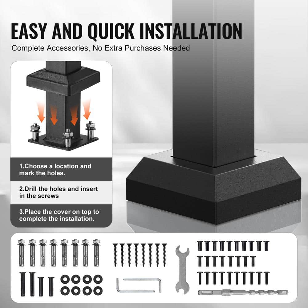 VEVOR Handrails for Outdoor Steps 2-3 Step Stair Hand Rail Kit Transitional Carbon Steel Railings with Installation Kit