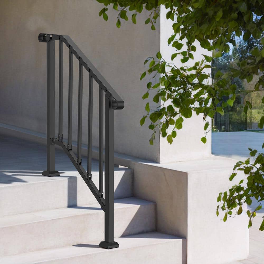 VEVOR Handrails for Outdoor Steps 2-3 Step Stair Hand Rail Kit Transitional Carbon Steel Railings with Installation Kit