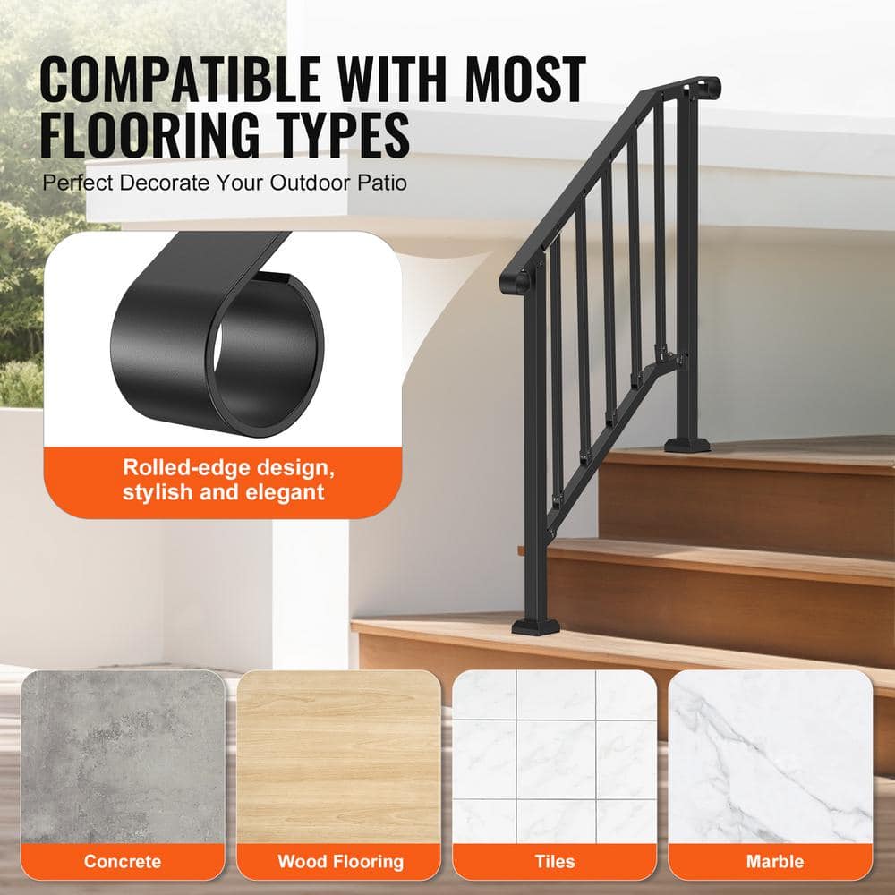 VEVOR Handrails for Outdoor Steps 2-3 Step Stair Hand Rail Kit Transitional Carbon Steel Railings with Installation Kit