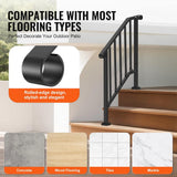 VEVOR Handrails for Outdoor Steps 2-3 Step Stair Hand Rail Kit Transitional Carbon Steel Railings with Installation Kit