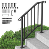 VEVOR Handrails for Outdoor Steps 2-3 Step Stair Hand Rail Kit Transitional Carbon Steel Railings with Installation Kit