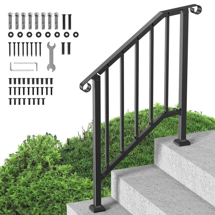 VEVOR Handrails for Outdoor Steps 2-3 Step Stair Hand Rail Kit Transitional Carbon Steel Railings with Installation Kit