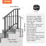 VEVOR Handrails for Outdoor Steps 2-3 Step Stair Hand Rail Kit Transitional Carbon Steel Railings with Installation Kit
