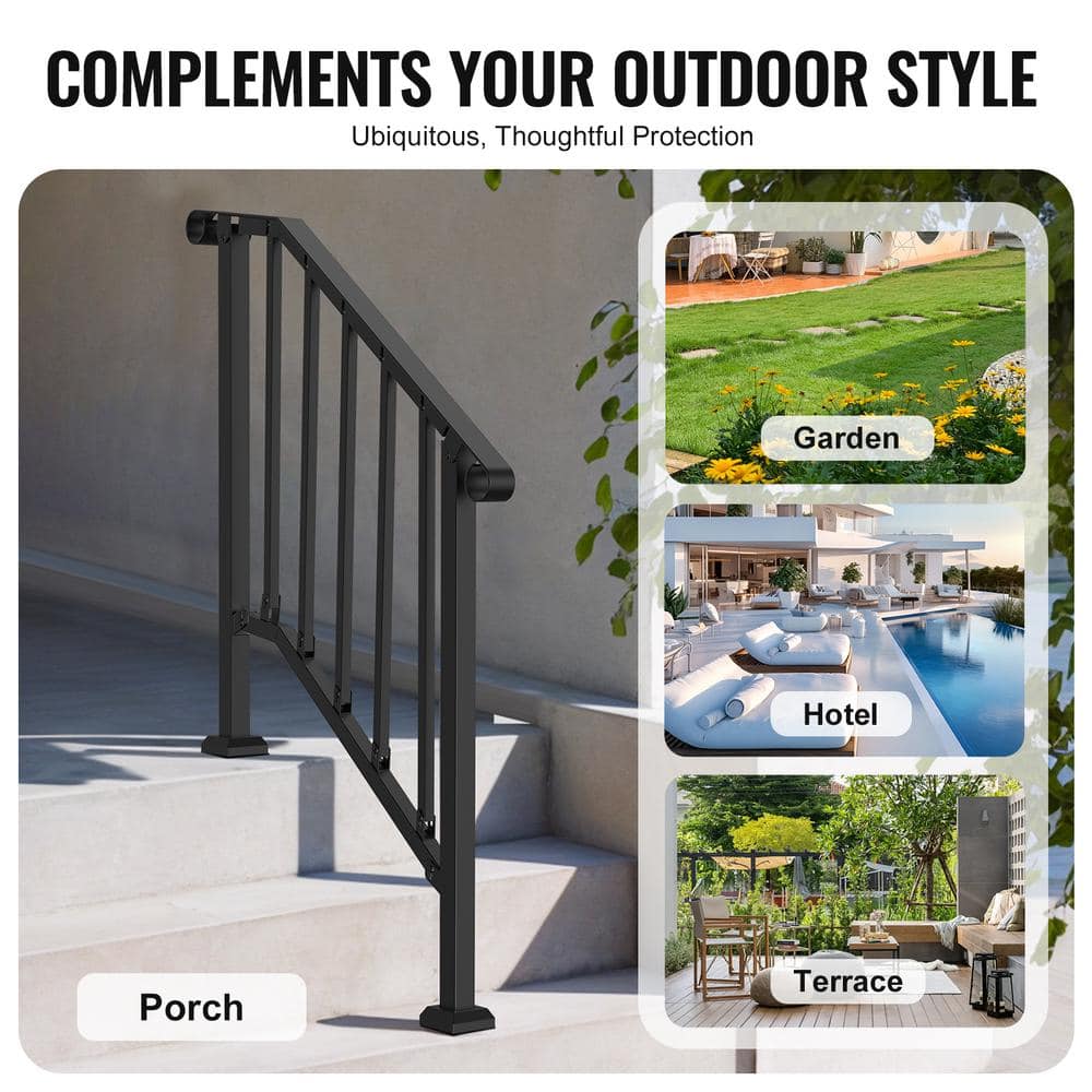 VEVOR Handrails for Outdoor Steps 2-3 Step Stair Hand Rail Kit Transitional Carbon Steel Railings with Installation Kit