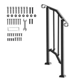 VEVOR Handrails for Outdoor Steps 1-2 Step Stair Hand Rail Kit Transitional Carbon Steel Railings 37.99 in. H x 3.31 in. W