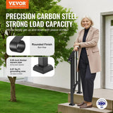 VEVOR Handrails for Outdoor Steps 1-2 Step Stair Hand Rail Kit Transitional Carbon Steel Railings 37.99 in. H x 3.31 in. W