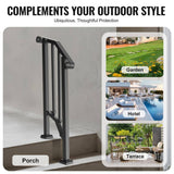 VEVOR Handrails for Outdoor Steps 1-2 Step Stair Hand Rail Kit Transitional Carbon Steel Railings 37.99 in. H x 3.31 in. W