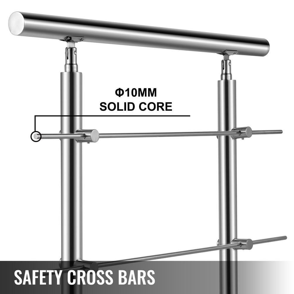 VEVOR Stainless Stair Handrail with 2 Cross Bars Rails 42.1 in. H x 34.9 in. W Silver 201 Stainless Steel Stair Railing Kit
