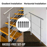 VEVOR Stainless Stair Handrail with 2 Cross Bars Rails 42.1 in. H x 34.9 in. W Silver 201 Stainless Steel Stair Railing Kit