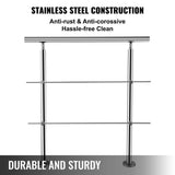VEVOR Stainless Stair Handrail with 2 Cross Bars Rails 42.1 in. H x 34.9 in. W Silver 201 Stainless Steel Stair Railing Kit