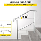 VEVOR Stainless Steel Handrail fit for Level Surface and 2 to 3 Adjustable Stair Outdoor Step Railings 441 lb. Capacity
