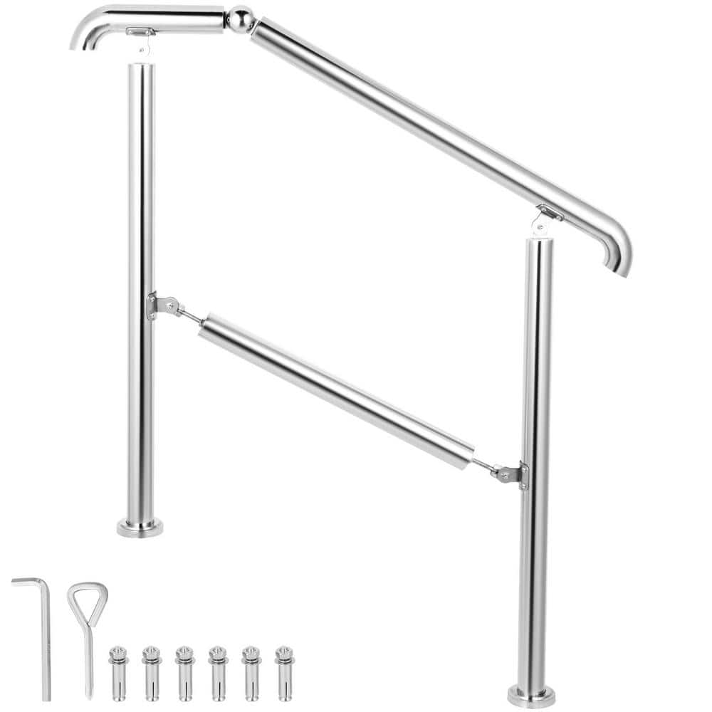 VEVOR Stainless Steel Handrail fit for Level Surface and 2 to 3 Adjustable Stair Outdoor Step Railings 441 lb. Capacity