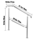 VEVOR Stainless Steel Handrail fit for Level Surface and 2 to 3 Adjustable Stair Outdoor Step Railings 441 lb. Capacity