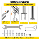 VEVOR Stainless Steel Handrail fit for Level Surface and 2 to 3 Adjustable Stair Outdoor Step Railings 441 lb. Capacity