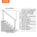 VEVOR Handrails for Outdoor Steps, 70.9 in./ 180cm Length Stair Hand Rail Kit, Transitional Stainless Steel Railings