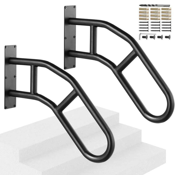 VEVOR Handrails for Outdoor Steps 17.72 in. x 3.15 in. Black steel Stair Railing Kit Wall Mount Railings 1-3 Steps U-Shaped