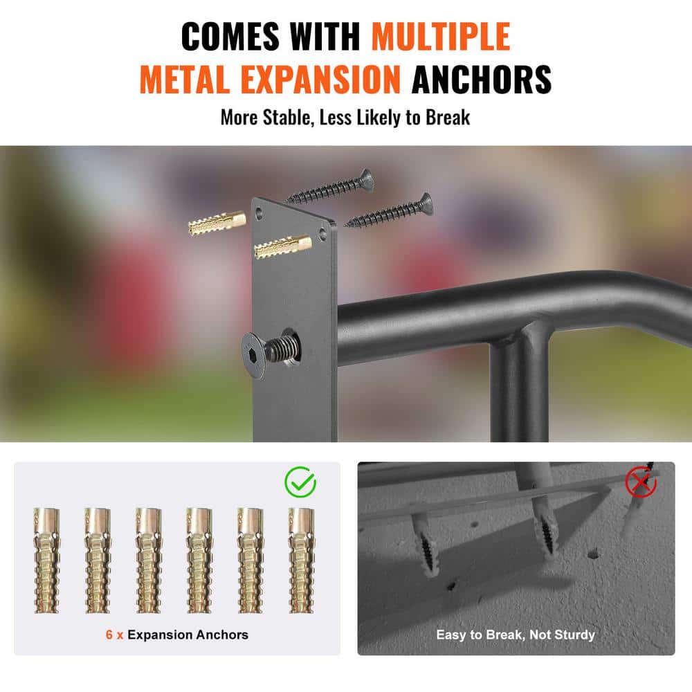 VEVOR Handrails for Outdoor Steps 18.9 in. x 3.15 in. Black steel Stair Railing Kit Wall Mount Railings 1-3 Steps U-Shaped
