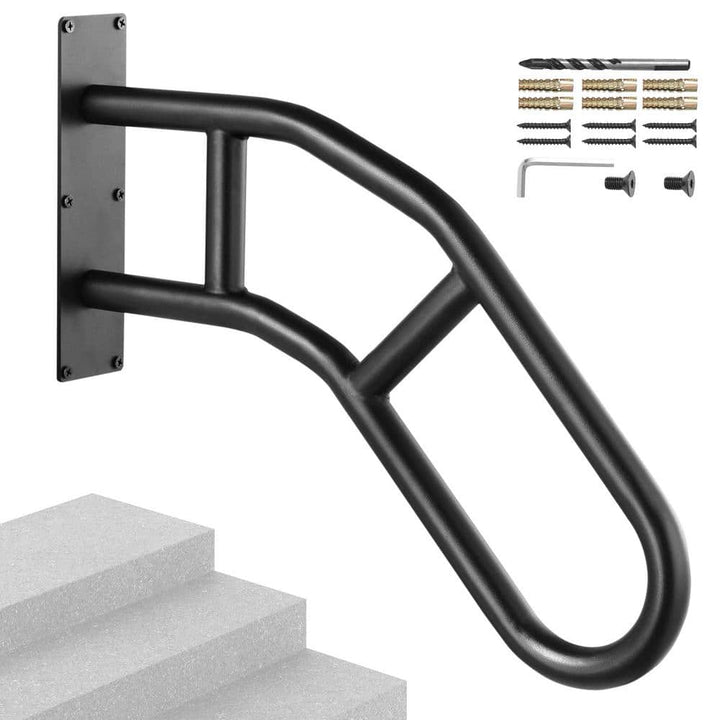 VEVOR Handrails for Outdoor Steps 18.9 in. x 3.15 in. Black steel Stair Railing Kit Wall Mount Railings 1-3 Steps U-Shaped
