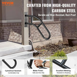 VEVOR Handrails for Outdoor Steps 18.9 in. x 3.15 in. Black steel Stair Railing Kit Wall Mount Railings 1-3 Steps U-Shaped