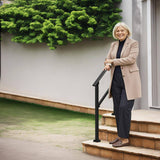 VEVOR Handrails for Outdoor Steps 2-Piece 2-3 Step Stair Handrail Kit Transitional Carbon Steel Railings Black Square Tube
