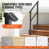 VEVOR Handrails for Outdoor Steps 2-Piece 2-3 Step Stair Handrail Kit Transitional Carbon Steel Railings Black Square Tube