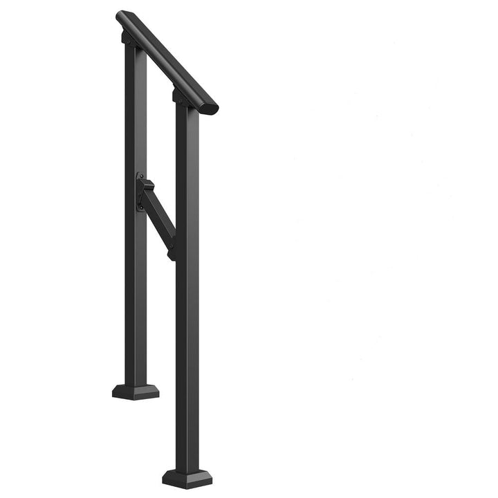 VEVOR Handrails for Outdoor Steps 1-2 Step Stair Hand Rail Kit Transitional Carbon Steel Railings Black 36.2 in. H x 3.3 in. W