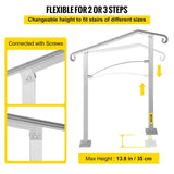 VEVOR Stair Railing Hand Rail Kit Fit 2 or 3 Steps Alloy Metal Step Handrail for Outdoor
