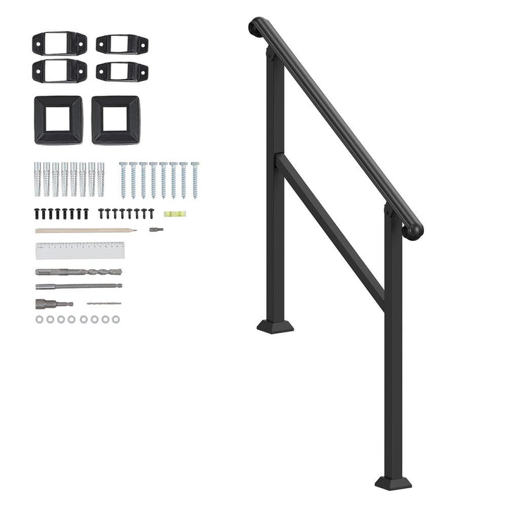 VEVOR Handrails for Outdoor Steps 2-3 Step Stair Hand Rail Indoor Railing Kit Railings for Steps Black 35.6 in. H x 3.3 in. W