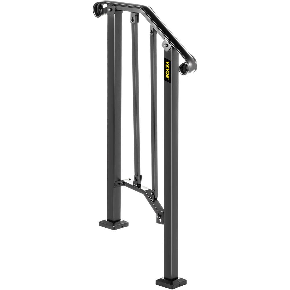 VEVOR 1 ft. Handrails for Outdoor Steps Fit 1 or 2 Steps Outdoor Stair Railing Wrought Iron Handrail with baluster, Black