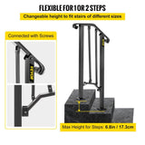 VEVOR 1 ft. Handrails for Outdoor Steps Fit 1 or 2 Steps Outdoor Stair Railing Wrought Iron Handrail with baluster, Black