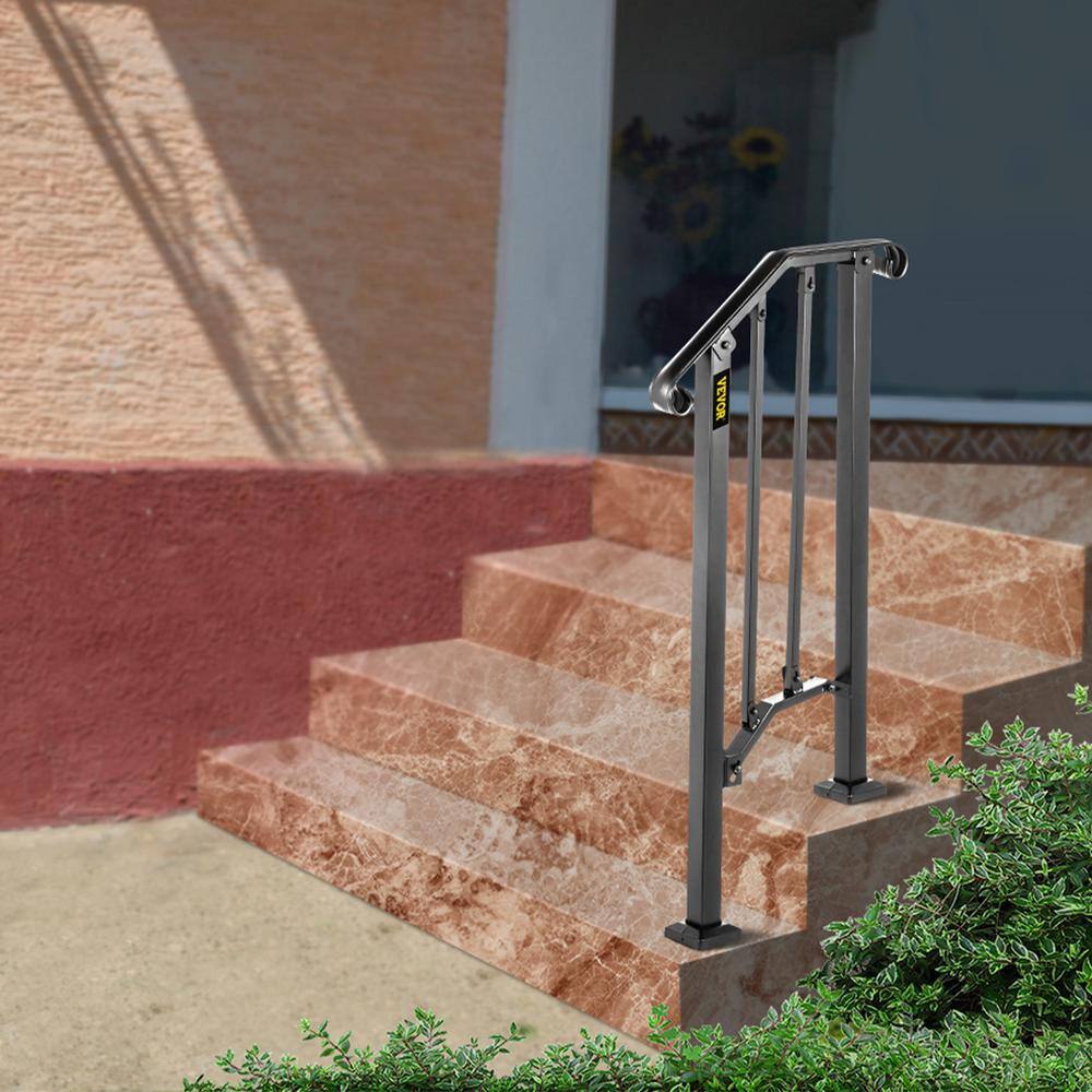 VEVOR 1 ft. Handrails for Outdoor Steps Fit 1 or 2 Steps Outdoor Stair Railing Wrought Iron Handrail with baluster, Black