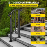 VEVOR 1 ft. Handrails for Outdoor Steps Fit 1 or 2 Steps Outdoor Stair Railing Wrought Iron Handrail with baluster, Black