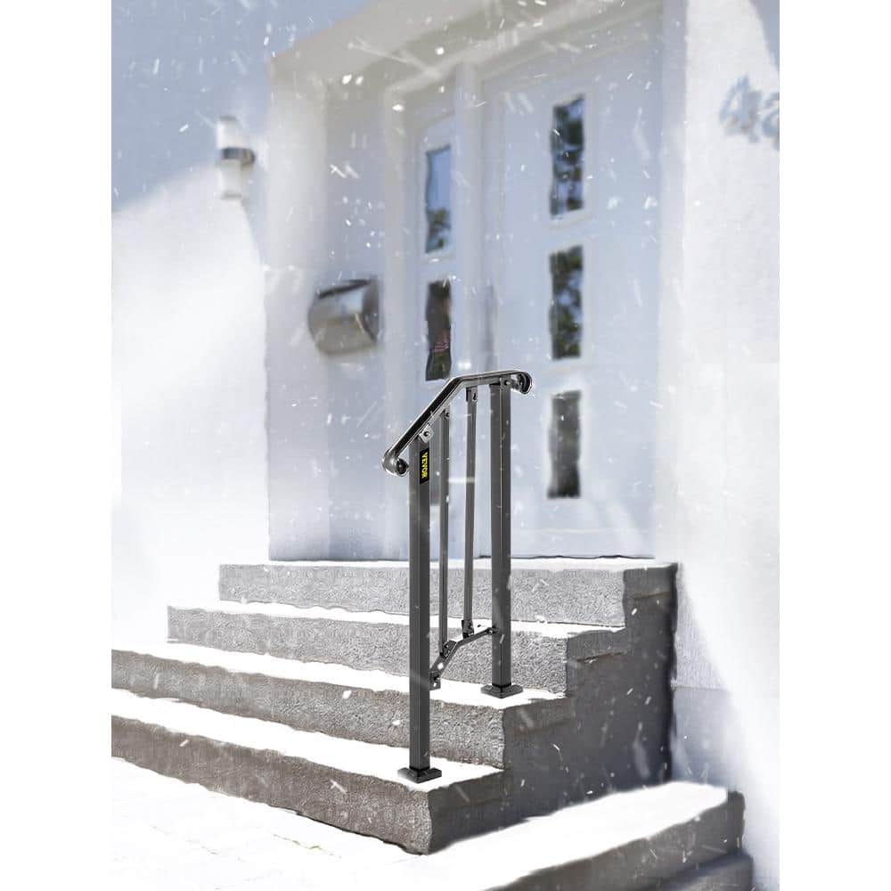 VEVOR 1 ft. Handrails for Outdoor Steps Fit 1 or 2 Steps Outdoor Stair Railing Wrought Iron Handrail with baluster, Black
