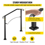 VEVOR 2 ft. Wrought Iron Handrail Fit 2 or 3 Steps Handrails for Outdoor Steps Flexible Porch Railing, Black