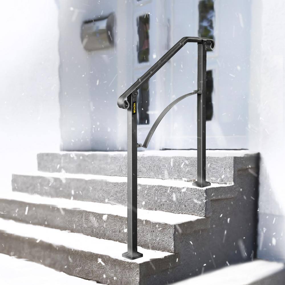 VEVOR 2 ft. Wrought Iron Handrail Fit 2 or 3 Steps Handrails for Outdoor Steps Flexible Porch Railing, Black